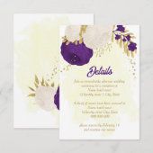 royal paars white bloemen gold botanische bruiloft informatiekaartje (Voorkant / Achterkant)
