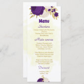 royal paars white bloemen gold botanische bruiloft menu (Voorkant / Achterkant)