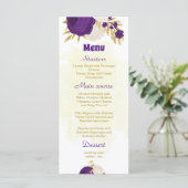 royal paars white bloemen gold botanische bruiloft menu (Staand voorkant)