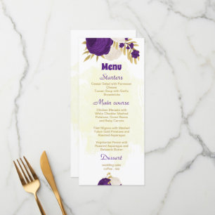 royal paars white bloemen gold botanische bruiloft menu