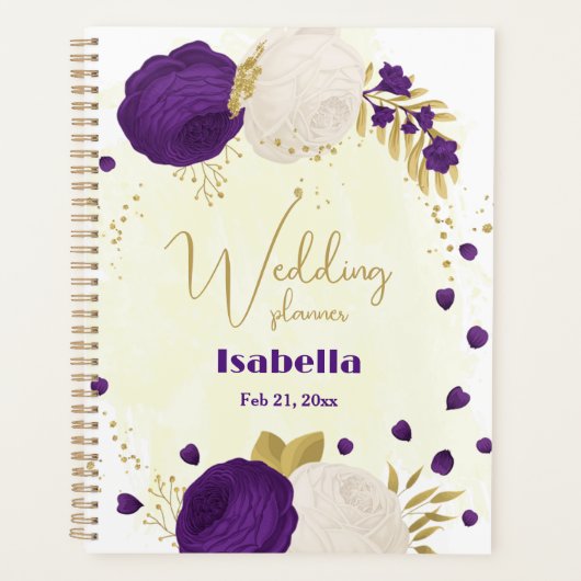 royal paars white bloemen gold planner (Voorkant)