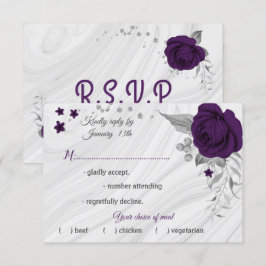 royal paars zilver grey floral maaltijd keuze RSVP kaartje