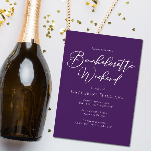 Royal Paarse Bachelorette Weekend Minimalist Kaart