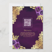 Royal Paarse Bloemen Kant QR Code Moslim Bruiloft Kaart (Achterkant)