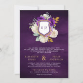 Royal Paarse Bloemen QR Code Foto Crest Wedding Kaart (Voorkant)