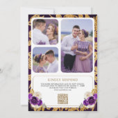 Royal Paarse Bloemen QR Code Foto Crest Wedding Kaart (Achterkant)