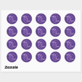 Royal Paarse Damask Bruiloft Custom Monogram V01 Ronde Sticker (Vel)