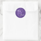 Royal Paarse Damask Bruiloft Custom Monogram V01 Ronde Sticker (Tas)