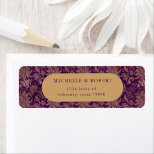 Royal Paarse Damask Retouradreslabel Etiket