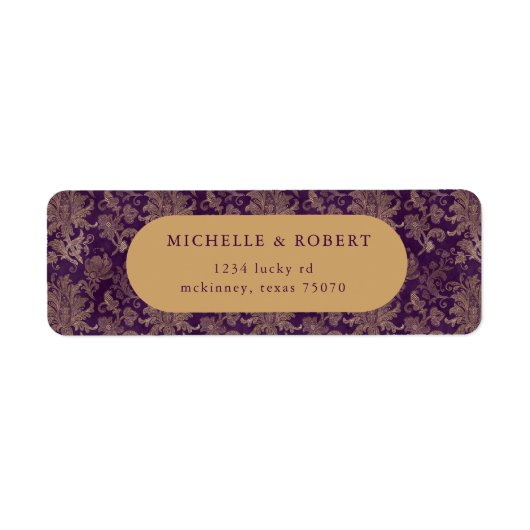 Royal Paarse Damask Retouradreslabel Etiket (Voorkant)