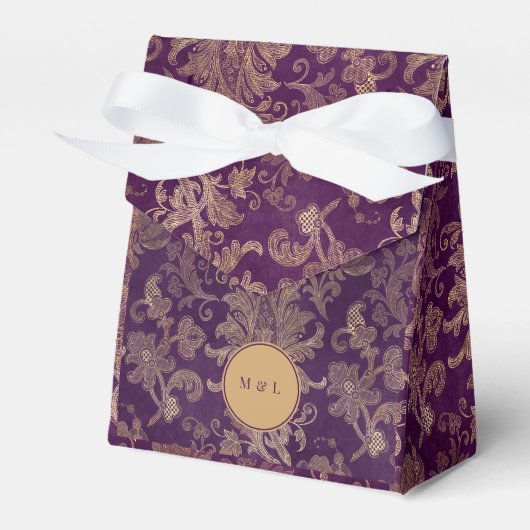 Royal Paarse Damast Monogram Bruiloft Favor Box Bedankdoosjes (Voorkant Zijde)