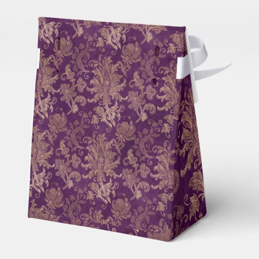 Royal Paarse Damast Monogram Bruiloft Favor Box Bedankdoosjes (Achterkant)