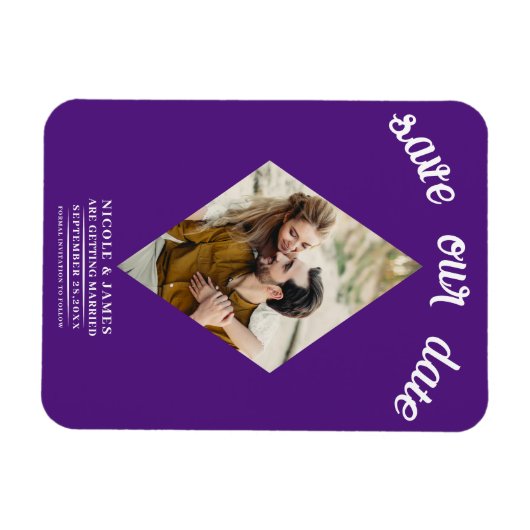 Royal Paarse Diamond Foto Bruiloft Save the Date Magneet (Horizontaal)