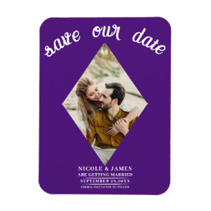 Royal Paarse Diamond Foto Bruiloft Save the Date Magneet