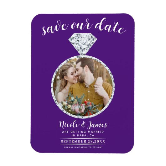 Royal Paarse Diamond Ring Foto Save the Date Magneet (Verticaal)