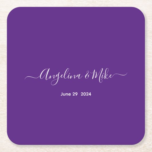 Royal paarse - elegant script gepersonaliseerd kartonnen onderzetters (Voorkant)
