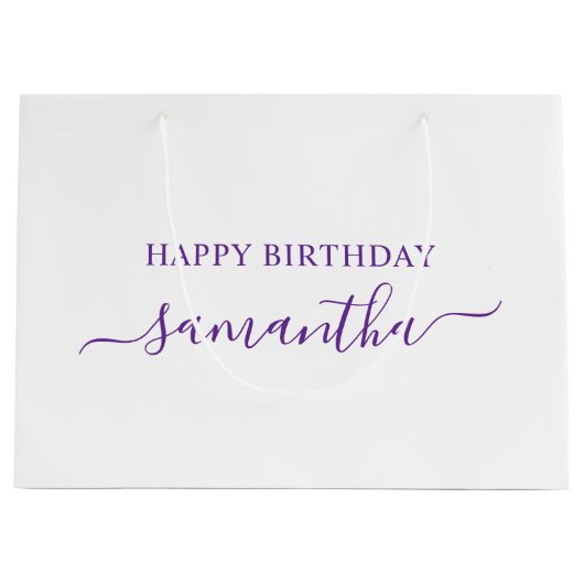 Royal Paarse Elegant Script Handtekening Naam Groot Cadeauzakje (Voorkant)