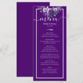 Royal Paarse Elegant Violet Botanisch Wedding Menu (Voorkant / Achterkant)