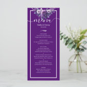 Royal Paarse Elegant Violet Botanisch Wedding Menu (Staand voorkant)