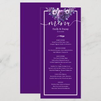 Royal Paarse Elegant Violet Botanisch Wedding Menu