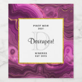 Royal Paarse en Gold Agaat Abstracte wijnmakerij Wijn Etiket (Enkel label)