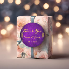 Royal Paarse en Goud Dank U Wedding Favoriet Ronde Sticker