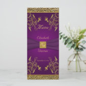 Royal Paarse en Gouden Bloemen Menu Kaart (Staand voorkant)