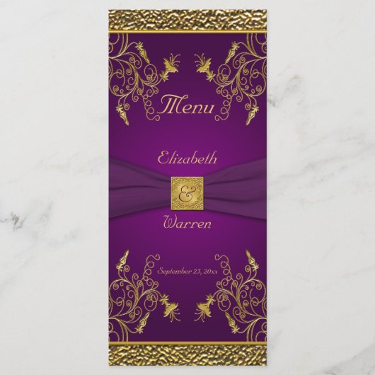 Royal Paarse en Gouden Bloemen Menu Kaart (Voorkant)
