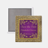 Royal Paarse en gouden bloemen opslaan de datum ma Magneet (Voorkant / Achterkant)