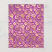 Royal Paarse en gouden bloemenbruiloft uitnodiging Flyer (Achterkant)
