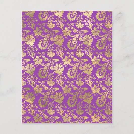 Royal Paarse en gouden bloemenbruiloft uitnodiging Flyer (Achterkant)