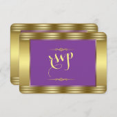 Royal Paarse en gouden bruiloft RSVP (Voorkant / Achterkant)