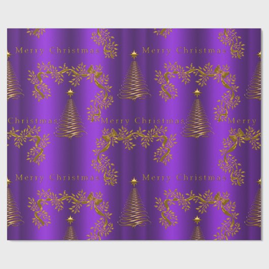 Royal Paarse en gouden kerst inpakpapier (Vlak)
