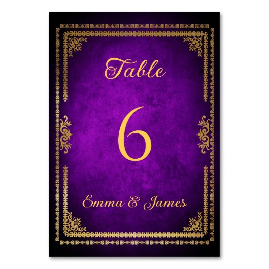 Royal Paarse en gouden Lijst bruiloft Kaart (Voorkant)