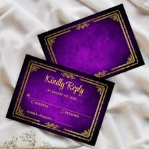 Royal Paarse en Gouden Lijst Deco Wedding RSVP