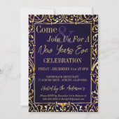 Royal Paarse en gouden oudejaarsuitnodiging Kaart (Voorkant)