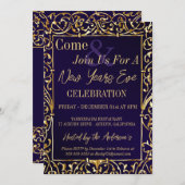 Royal Paarse en gouden oudejaarsuitnodiging Kaart (Voorkant / Achterkant)