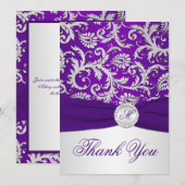 Royal Paarse en Silver Damask Dankuwekaart Bedankkaart (Voorkant / Achterkant)