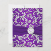 Royal Paarse en Silver Damask RSVP-kaart RSVP Kaartje (Voorkant)