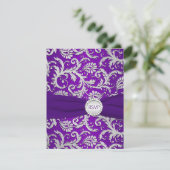 Royal Paarse en Silver Damask RSVP-kaart RSVP Kaartje (Staand voorkant)