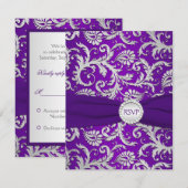 Royal Paarse en Silver Damask RSVP-kaart RSVP Kaartje (Voorkant / Achterkant)