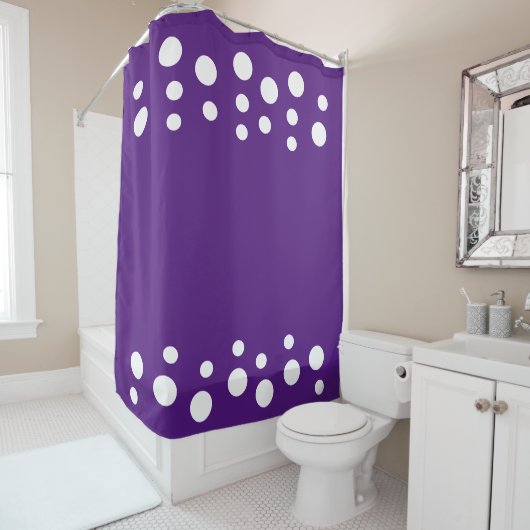 Royal Paarse en witte Modern Bubbles Stippen Douchegordijn (In situ)