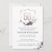 Royal Paarse | Floral  Folie Lijst Verjaardag Kaart (Voorkant)