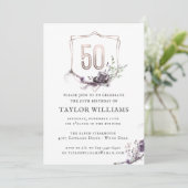 Royal Paarse | Floral  Folie Lijst Verjaardag Kaart (Staand voorkant)