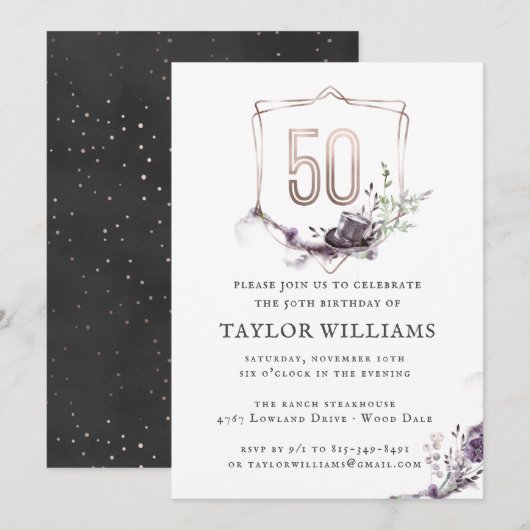 Royal Paarse | Floral  Folie Lijst Verjaardag Kaart (Voorkant / Achterkant)