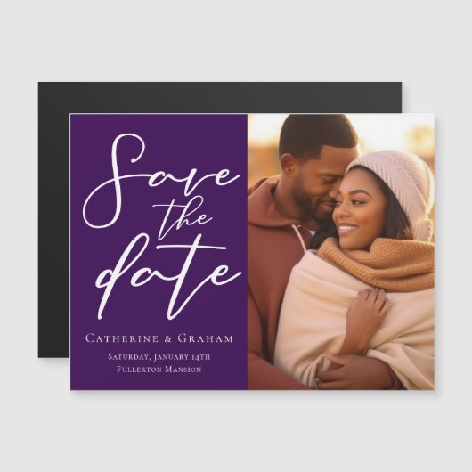 Royal Paarse foto Bewaar de datum Magnetische Kaar (Voorkant / Achterkant)