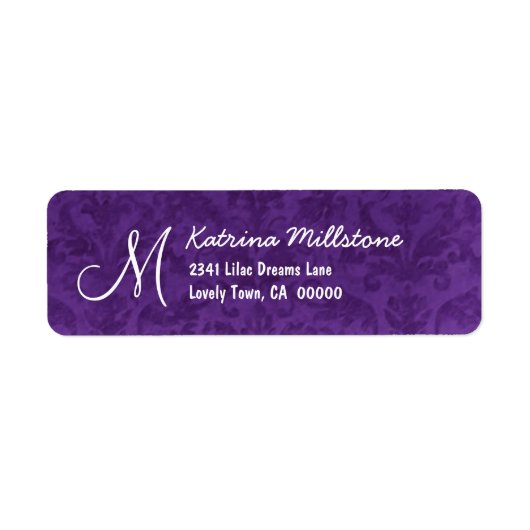 ROYAL PAARSE getextureerde monogram M adreslabel Etiket (Voorkant)