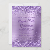 Royal Paarse Glitter Brushed Folie Quinceanera Kaart (Achterkant)
