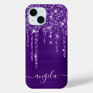 Royal Paarse Glitter Drips Glam Signature iPhone 15 Case