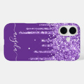 Royal Paarse Glitter Drips Glam Signature Case-Mate iPhone Case (Achterkant (horizontaal))